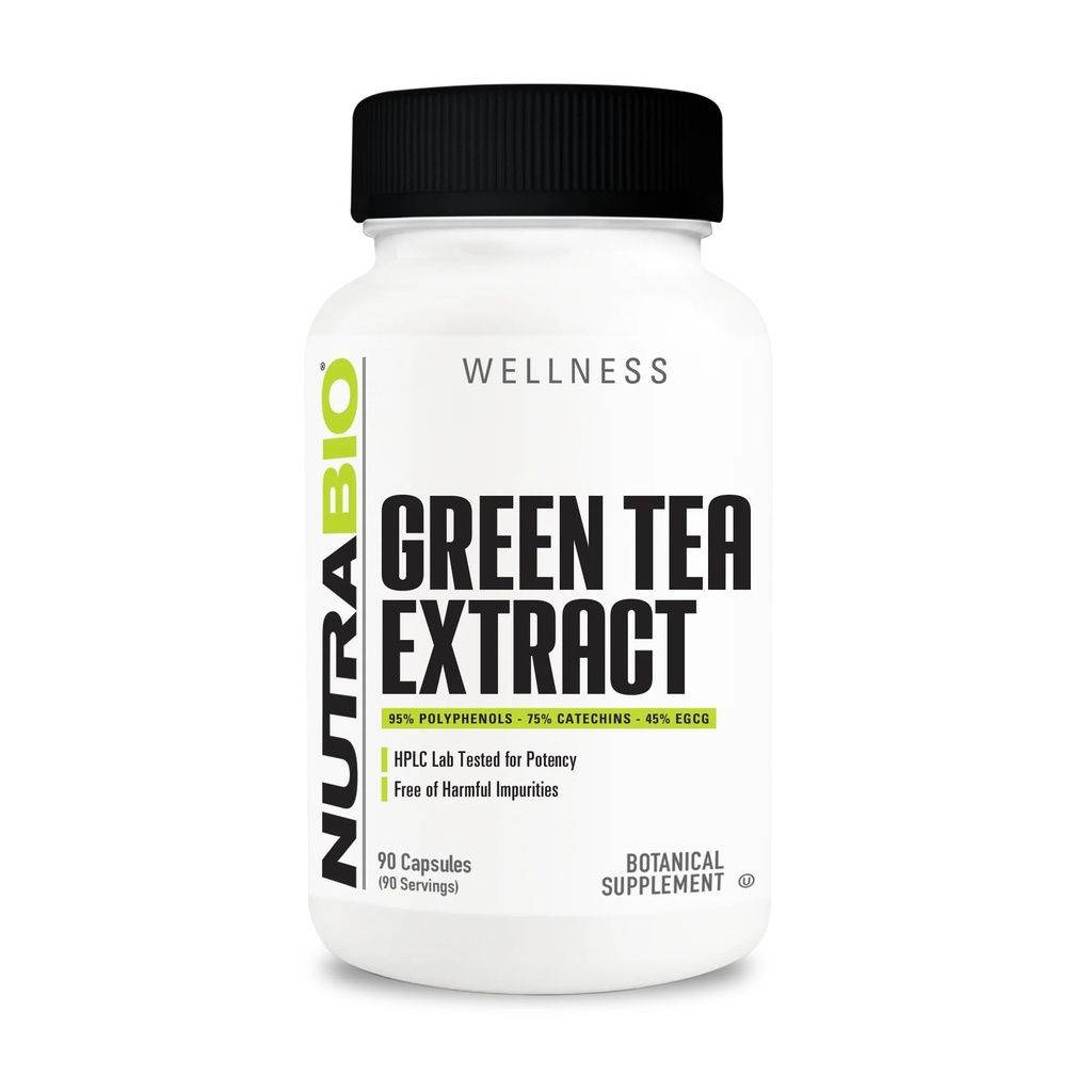 Extrait de thé vert NutraBio, ajoute des avantages antioxydants et aide la santé et le bien-être, 500mg - 90 Capsules