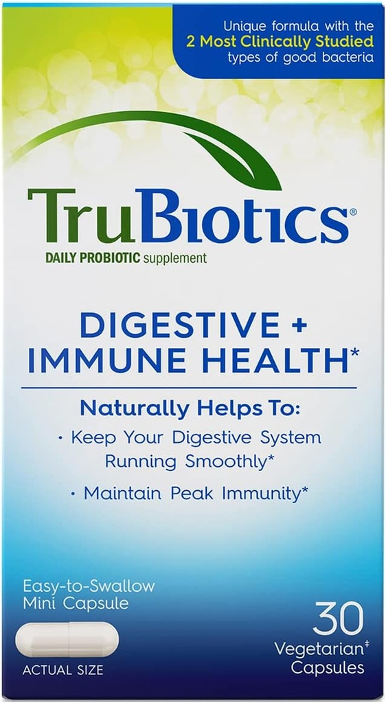 TruBiotics Daily Probiotic, 30 Capsule - Gluten Free, Soy Free Digestive + Immune Health Support Supplemento per Uomini e Donne (Nuovo Look)