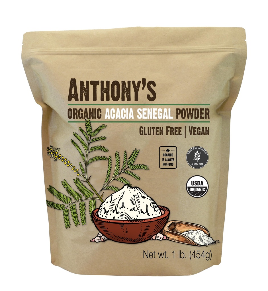 Anthony's Organic Acacia Senegal poudre, 1 lb, lot testé sans gluten, non OGM, fibre soluble, prébiotique