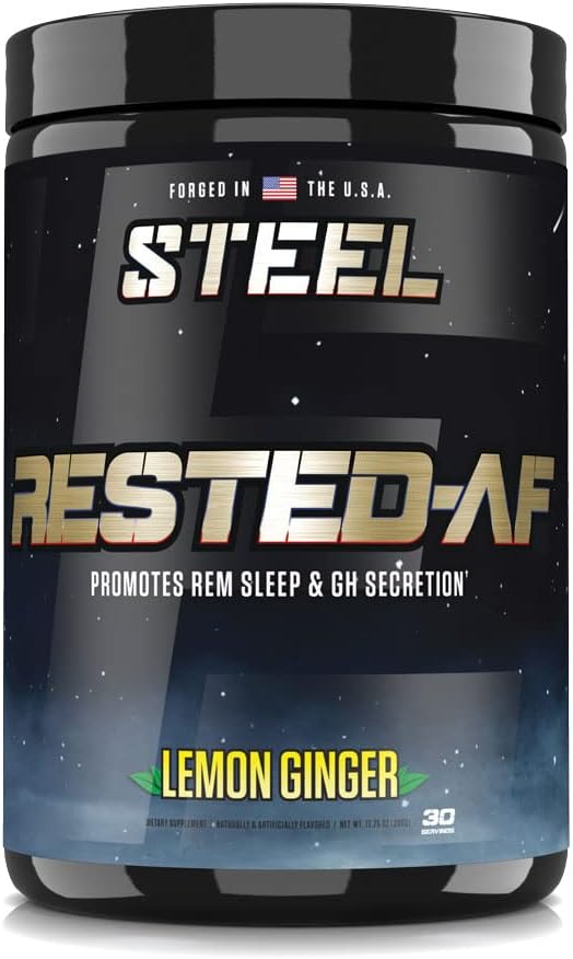 Supplementi d'acciaio Rested-AF I Deep Sleep Aid and Muscle Recovery Powder con GABA & Valerian Root Extract | Stress Relief and Cognitive Support | 30 Servings (Lemon Ginger)