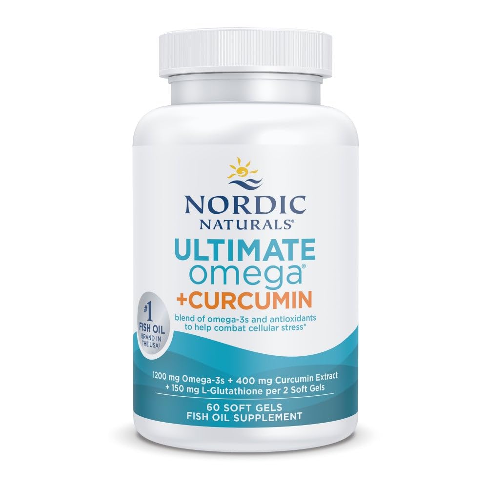 Nordic Naturals Omega Curcumine, citron - 60 gels mous - 1200 mg Omega-3 + 400 mg Curcumine optimisée - Combats Stress cellulaire - Non-OGM - 30 portions