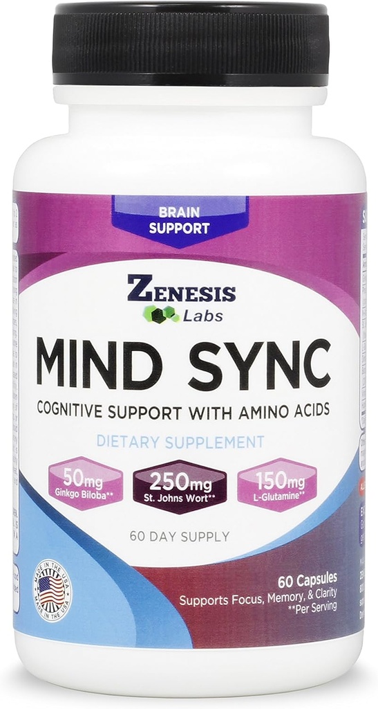 Zenesis Labs Mind SYNC - 60 Kapseln mit Ginkgo Biloba, St John's Wart & L-Glutamine - Bitte lesen Sie Bewertungen