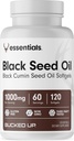 Huile de graines noires enroulée 1000mg par portion (huile de graines de cumin noir) Essentiels (60 portions, 120 softgels)