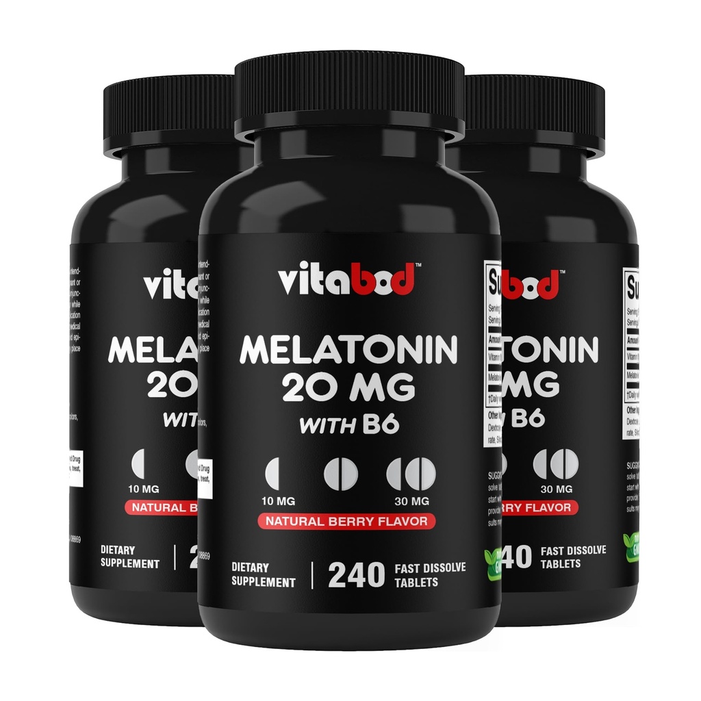 Melatonina 20 mg - 240 compresse di dissolve veloci - Droga Free - Natural Berry Flavor - Vegetariano, Non OGM, Gluten Free 240 Count (Pack of 3)