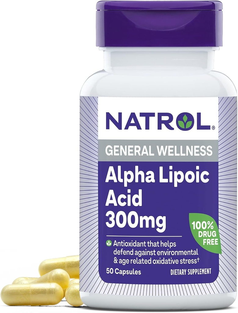 Natrol Alpha acide lipoïque 300 mg, supplément alimentaire pour le mieux-être général, 50 capsules, 50 jours d'approvisionnement