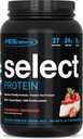 PEScience Select Poudre de protéines, mélange de lactosérum et de caséine, poudre de protéines propres pour les femmes et les hommes, faible teneur en calories, faible teneur en glucides, kéto, sans gluten, gâteau au fromage aux fraises, 27 portions