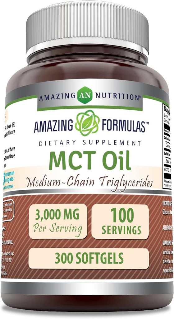 Amazing Formulas MCT Oil Supplement | 1000 Mg per Serving | Softgels | Non-GMO | Gluten-Free | Made in USA (1 Pack, 300 Count)