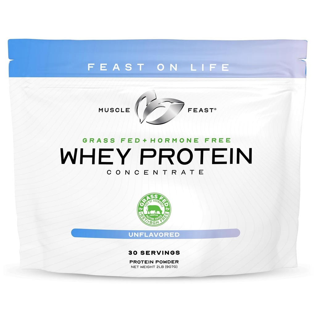 Muscle Feast Gras-Fed Whey Protein Konzentrat Pulver, All Natural, Hormone freie Weide Raised Whey Protein Pulver für Frauen & Männer, Clean, Non-GMO & Gluten Free Whey Konzentrat - Unflavored, 2lb