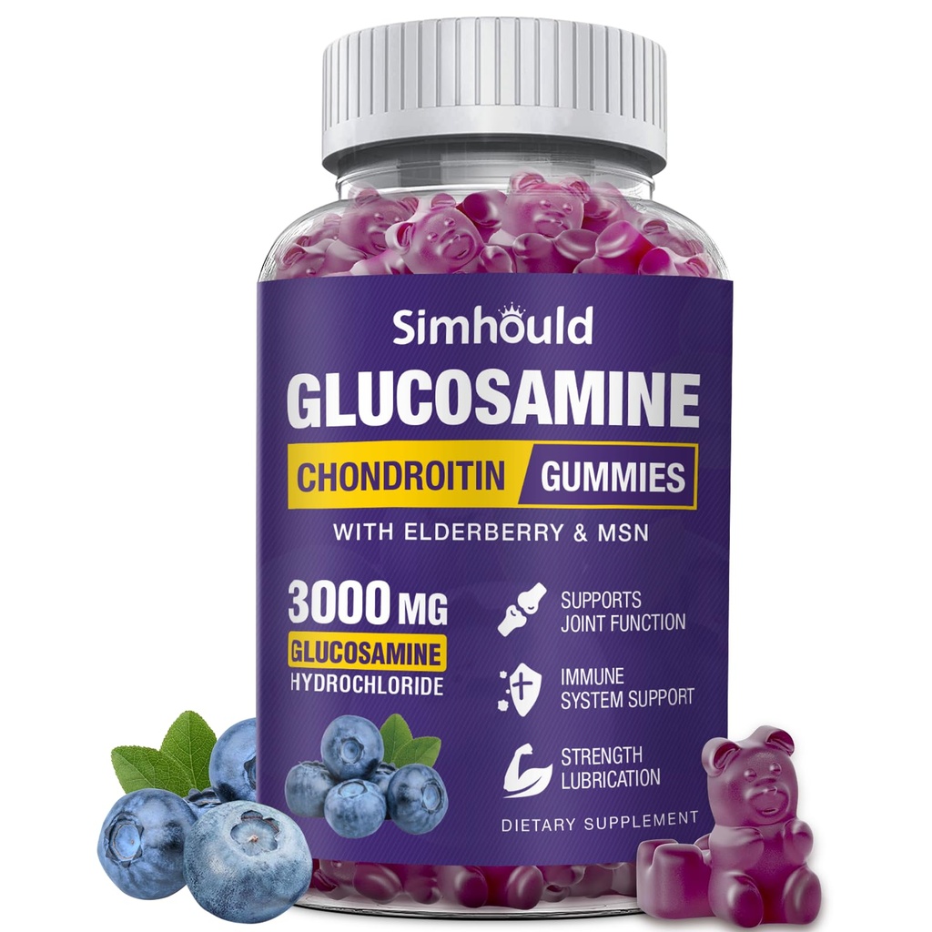 Glucosamin Chondroitin Gummies - 3000MG Extra Strength Joint Support Supplement mit MSM & Elderberry, Flexibilität, Antioxidant Immun Support Gummy für Erwachsene, Männer & Frauen