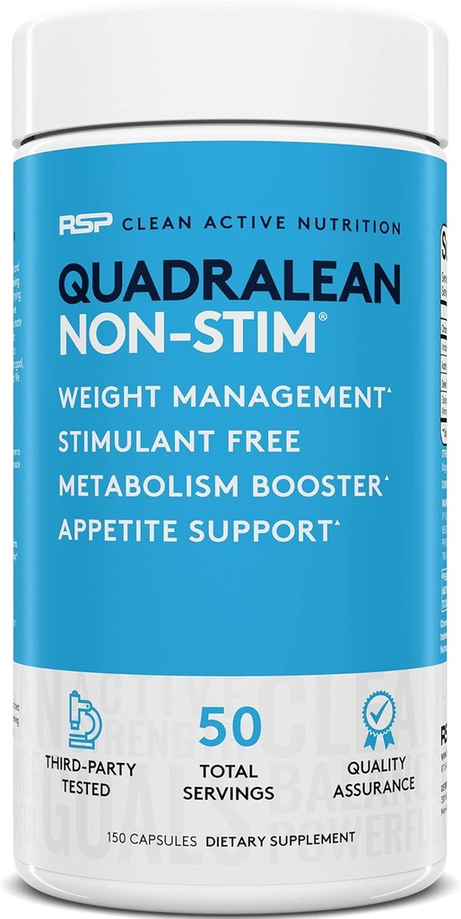 RSP Nutrition QuadraLean - Stimulant Free Weight Management, Metabolism Booster, Energy & Appetite Support - CLA, L-Carnitin, Green Tea Extract, Non-Stim Formula, 50 Serv (Packaging May Vary)