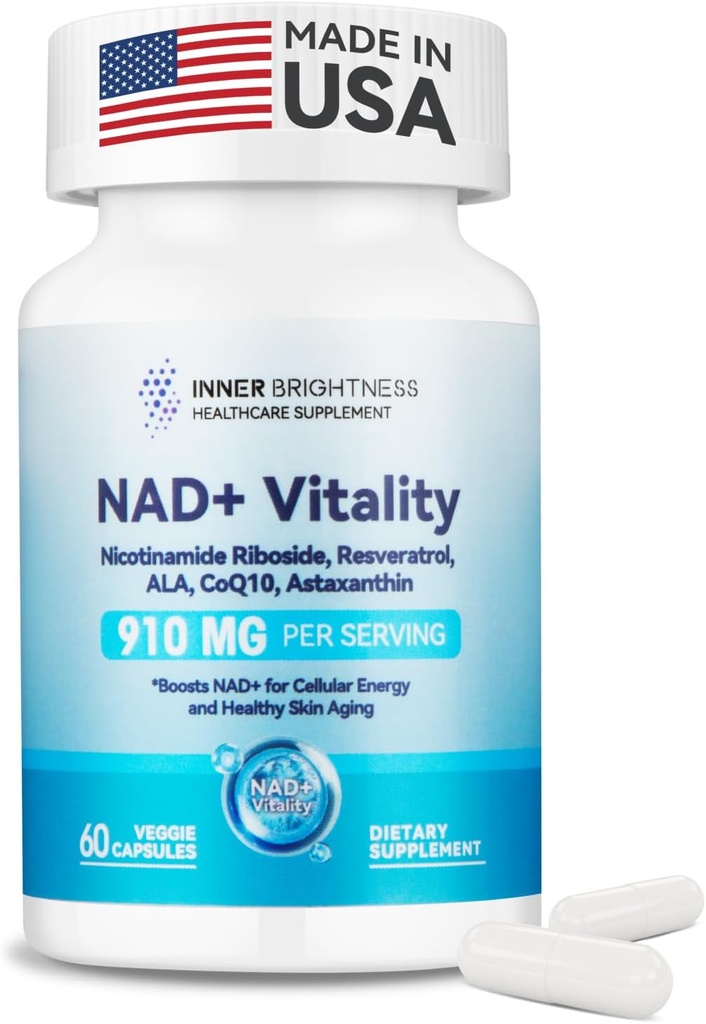 NAD+ Beilage für Frauen, mit 900MG Nicotinamid Riboside (NR), Resveratrol, CoQ10, Alpha-Liposäure, Astaxanthin - Unterstützt Cellular Energy & Repair, Healthy Aging - 60 vegetarische Kapseln