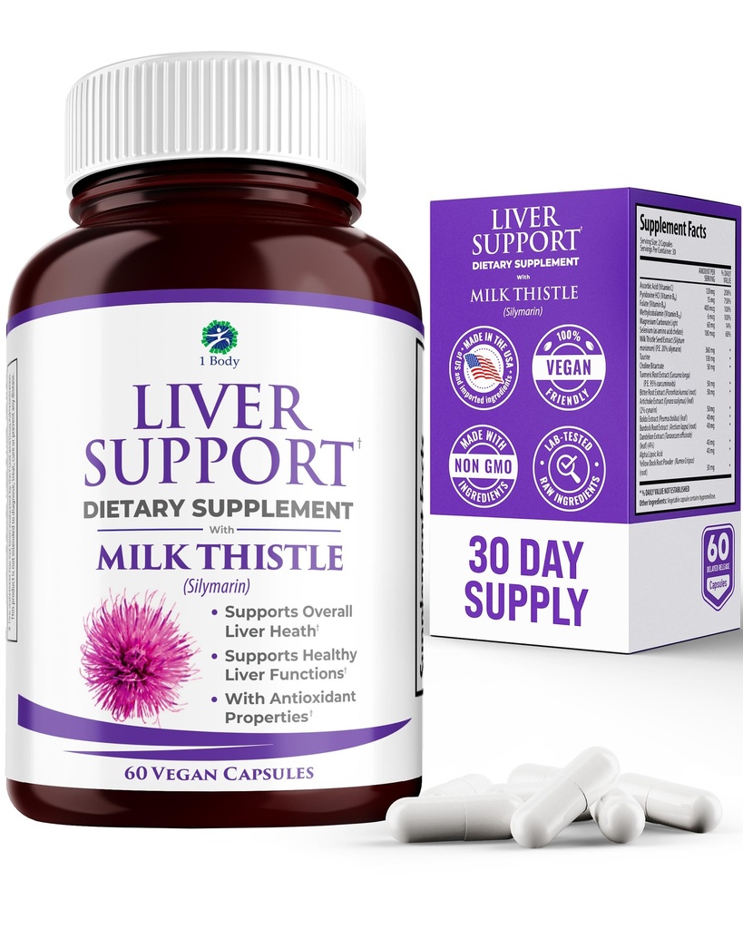 Supporto per fegato - Detox & Cleanse Supplement (Vegetarian) - Advanced Natural Liver Health Formula che combina il cardo del latte, selenio, curcumina currica, vitamina B12, vitamina C, acido alfa lipoico, N Acetil Cysteine, magnesio, taurina e altro - 30 giorni di alimentazione
