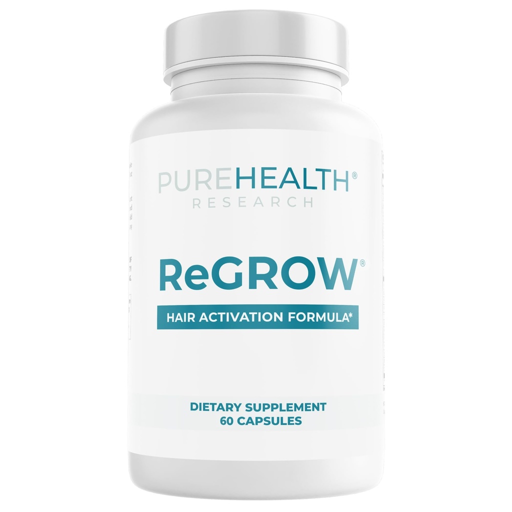 PUREHEALTH RESEARCH ReGrow - Vitamine di crescita dei capelli - con palmetto di sega, biotina, collagene, zinco, ferro, iodio, selenio e altro - Integratori per capelli per le donne e gli uomini - 60 capsule