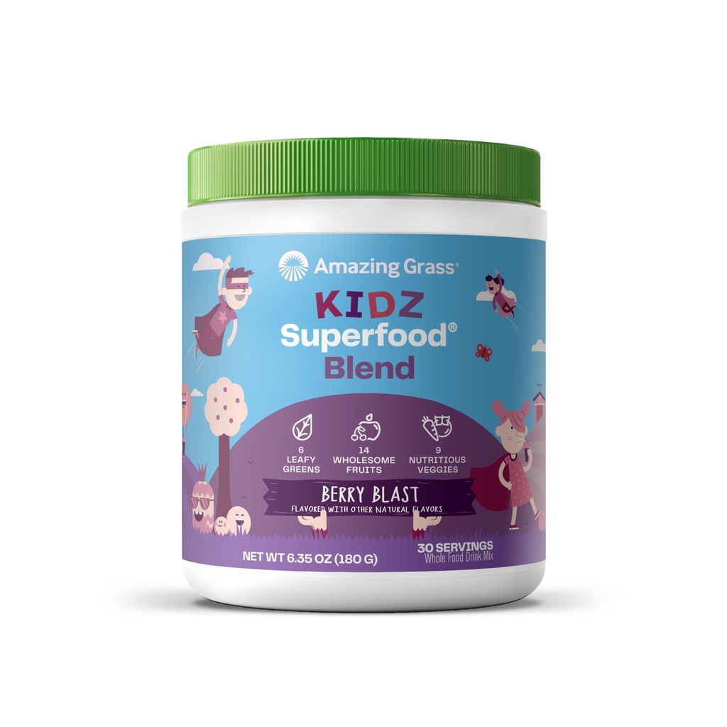 Stupefacente erba Kidz Superfood: Verdi organici, frutta, verdure, barbabietola polvere e probiotici per i bambini sani, lama di bacche, 30 Serve