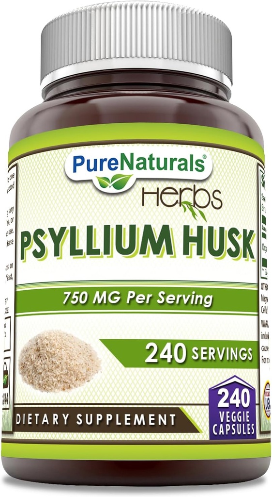 Pure Naturals Psyllium Husk Supplement | 750 Mg Pro Servieren | 240 Veggie Kapseln | Non-GMO | Gluten-Free | Made in USA