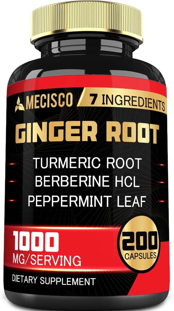 7-in-1 Ginger Root Supplemento con curcumina curcuma, Berberina, Foglia di menta piperita, radice di astragalus, cannella di Ceylon, radice di barbabietola - 200 capsule