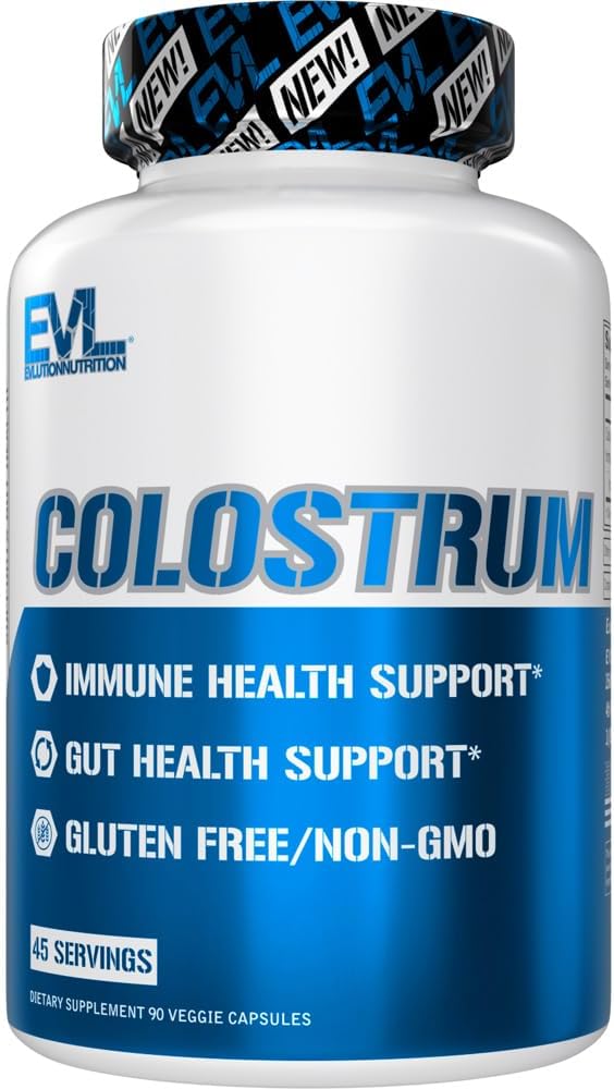 Evlution Nutrition Colostrum - Immune Health Support - Gut Health Support - 1.000mg Colostrum Per Serving - Gluten Free & Non-GMO - Integratore alimentare - 45 Serve - 90 capsule vegetali