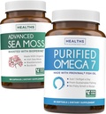 Mousse de mer d'Irlande et Omega 7 (3 mois d'approvisionnement) Combo d'Oméga de mer - Moss de mer d'Irlande biologique - Supplément végétalien brut (180 capsules) et Omega 7 Softgels - Huile de poisson anchois péruvienne durable provinale -90 capsules