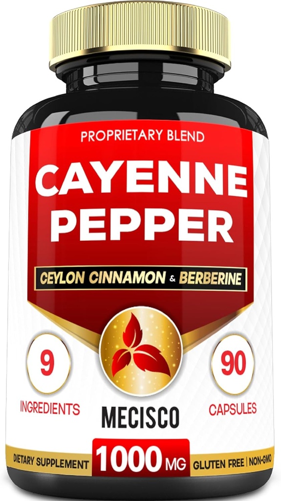 Cayenne Pfeffer Ergänzungen mit Kurkumin Wurzel, Berberin HCI, Ceylon Cinnamon Bark & More - 90 Kapseln - Unterstützung Verdauungsgesundheit, Immunsystem & Body Balance