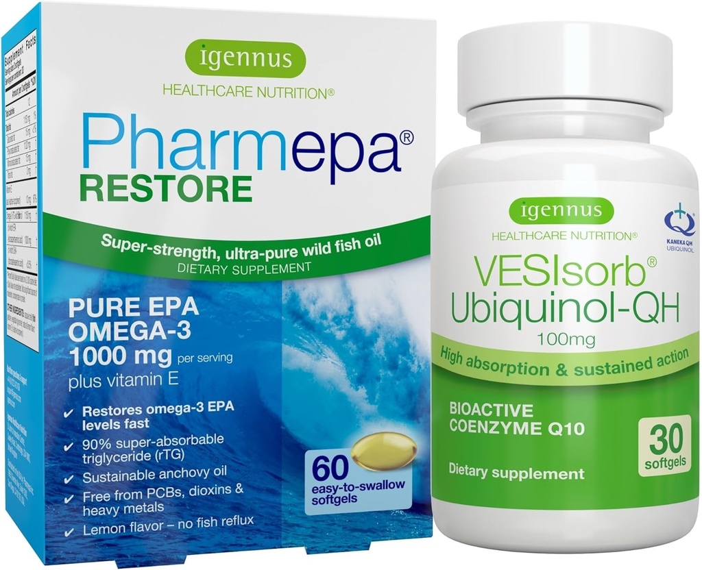 Pharmepa Restore EPA & VESIsorb Ubiquinol-QH CoQ10 Heart Health Bundle, par Igennus