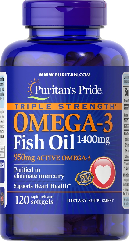 Pride de Puritan Omega-3 Huile de poisson 1360 mg Softgels, 120 Compte