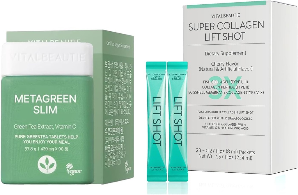 VITALBEAUTIE Metagreen Slim (extrait de thé vert, EGCG) 30 portions Collgen liquide pour les femmes, super collagène lifting shot