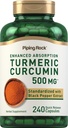 Piping Rock Turmeric Curcumin Supplement 500 mg | 240 Kapseln | mit schwarzem Pfeffer | Standardisiert Complex Extract | Non-GMO, Glutenfrei