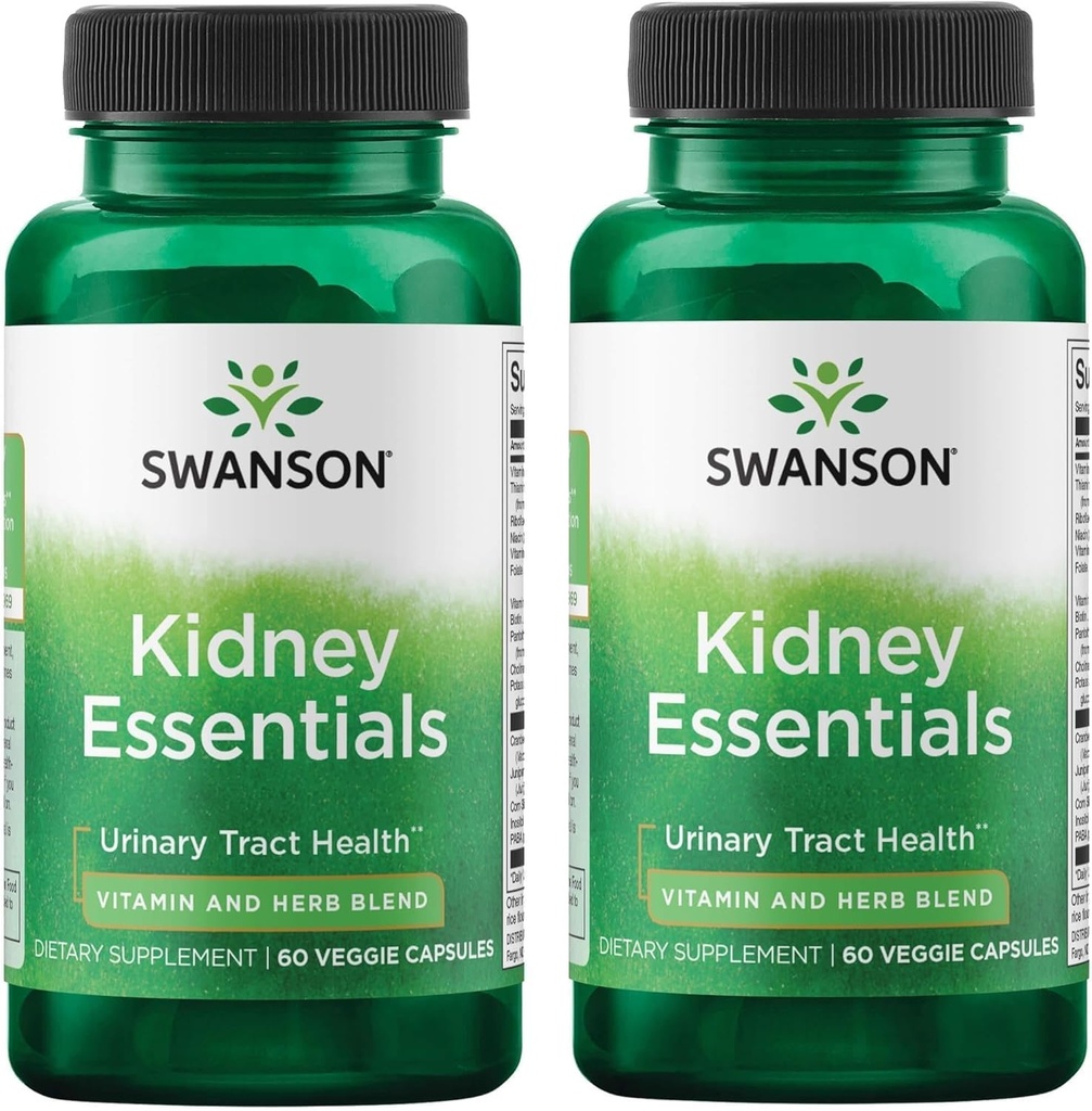 Swanson Kidney Essentials Urinary Support, 60 Veg Capsules, 2 Pack | Provides Support for Healthy Urinary Tract Function, Maintains Healthy Fluid Levels, Blends Vitamins and Herbs