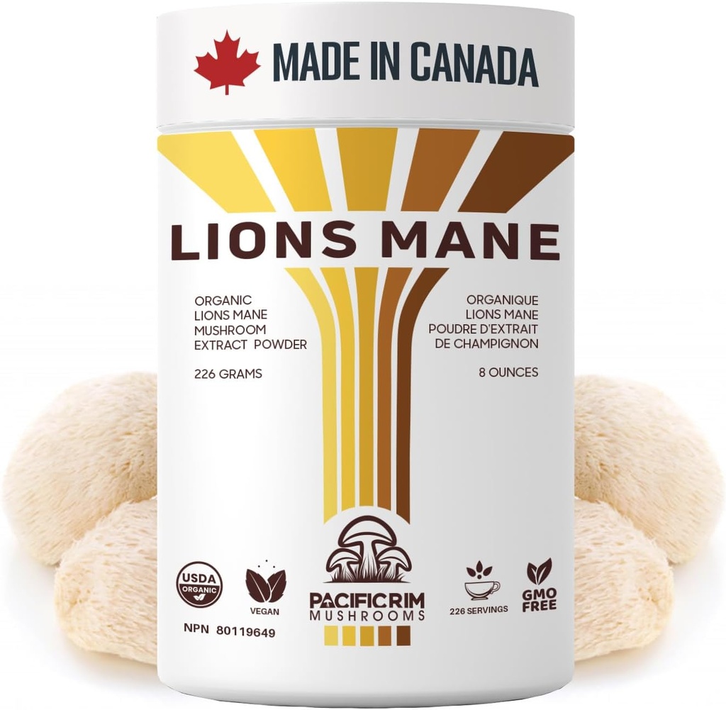 Lions Mane Supplement Pulver Ultra Strength 10:1 Bio Lions Mane Mushroom Unterstützung Gedächtnis, Kognition, Gehirngesundheit, 8 Unzen / 226 Servierungen