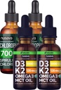 NUSAVA non aromatisé D3 K2 gouttes et Chlorophylle gouttes liquides - Potent Vitamines liquides pour le cœur, joint, énergie, et le soutien immunitaire - Non-OGM, sans gluten, 2pk Chaque