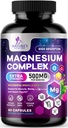 Magnesio Complesso Supplemento 500 mg - 5 in 1 Alta Assorbimento Chelato Magnesio Glycinate, Malate, Citrato, Ossido, Aquamin - Non OGM Magnesio Capsule, Bone Muscle & Heart Health Support, 60 Capsule