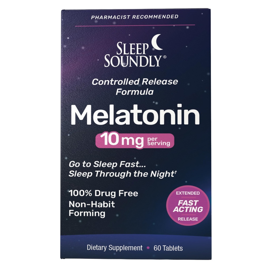 Sleep Soundly Melatonin 10mg, Attivo veloce, Extended Release Sleep Formula, 60 porzioni, Blu