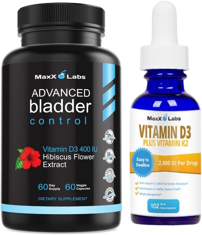 Advanced Bladder Control Supplements 60Ct + Vitamin D3 K2 Flüssigkeitstropfen mit K2 MK7-2.000 IU Pro Tropfen flüssiges Vitamin D K2 Tropfen 1 Oz