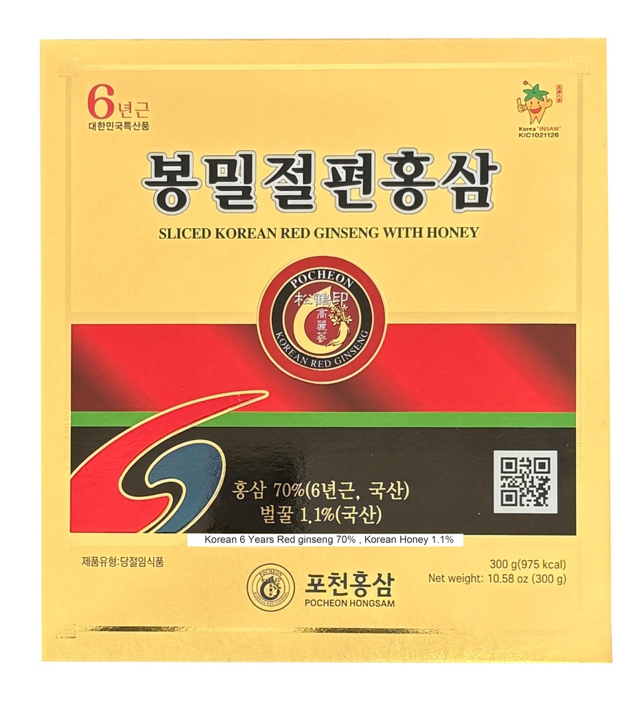 Pocheon 300g (10.6oz) 6 anni Coreano Panax Rosso Ginseng Slice con miele, Saponina, supporto immunitario naturale