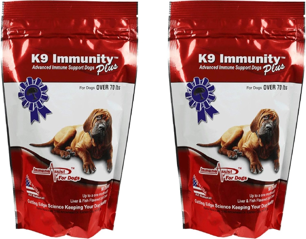 Aloha Medicinals K9 Immunität Plus, Immununterstützung Ergänzung für Hunde über 70 lbs, Organic and Mushroom Enhanced Dog Health Supplies, Paket von 2, 90 Chews