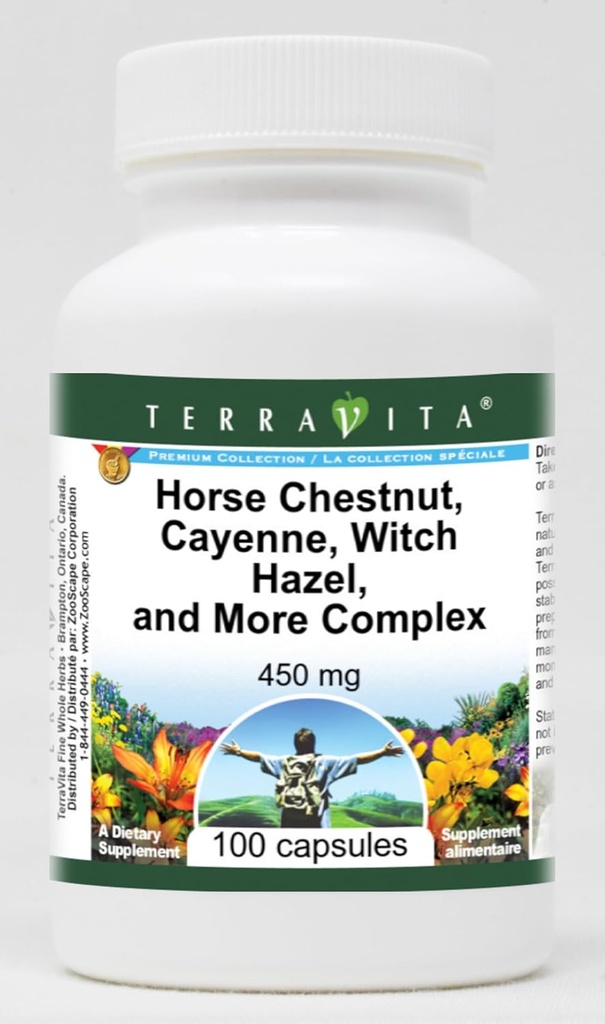 Terravita Horse Chestnut, Cayenne, Witch Hazel, and More Complex - 450 mg (100 Capsules, ZIN: 517073)