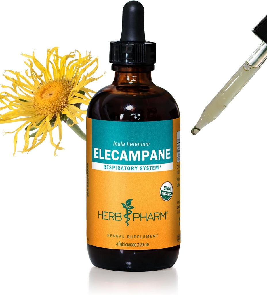 Herb Pharm Certified Organic Elecampane Liquid Extract for Respiratory System Support - 4 Unze