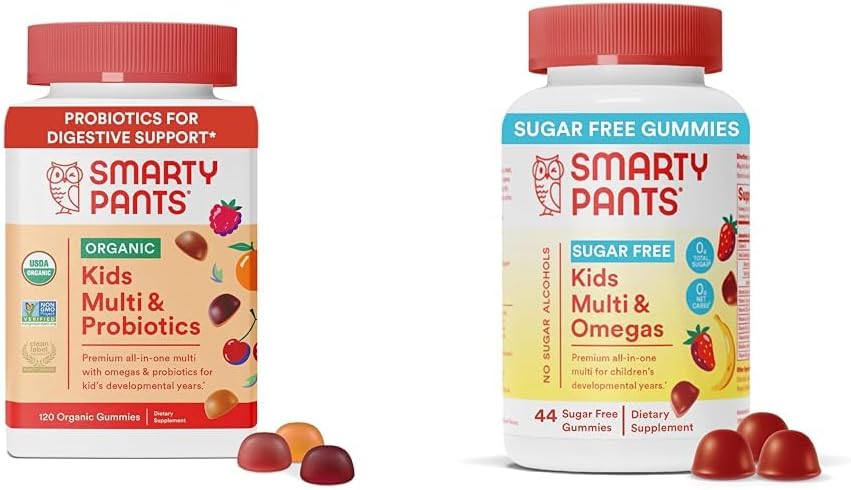 SmartyPants Kids Multivitamin Gummies Bundle: Probiotici organici, Omega 3, Vitamine D3, C, B12, B6, A, K & Zinc Immune Support, Sugar Free Strawberry Banana, 164 Conte