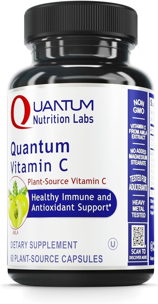 Quantum Nutrition Labs Quantum Vitamin C- Bio Natürliche Vitamin C Ergänzung für Frauen und Männer, Ganze Nahrung Vitamin C Quelle, Pure mit Bioflavonoiden, und Amla, Aids Immununterstützung- 60 Vegan Kapseln