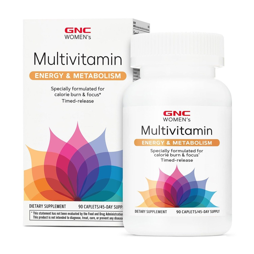 GNC Women’s Energy and Metabolism Multivitamin Caplets, Clinical Proven, Calorie Burn, Focus, 100mg Koffein, aktive Ernährung, Immune, Knochen, Schönheit, Eisen, Biotin, Timed Release, 90 ct