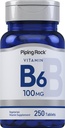 Piping Rock Vitamin B-6 100mg Supplement | 250 Tabletten | als Pyridoxinhydrochlorid | Non-GMO & Vegeterian Formel