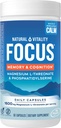 Natural Vitality Focus, Magnesio L-Threonate e Phosphatidylserine Nootropic Brain Integratori per Memoria, Focus e Cognizione, Gluten Free, Vegetariano, 60 Capsule