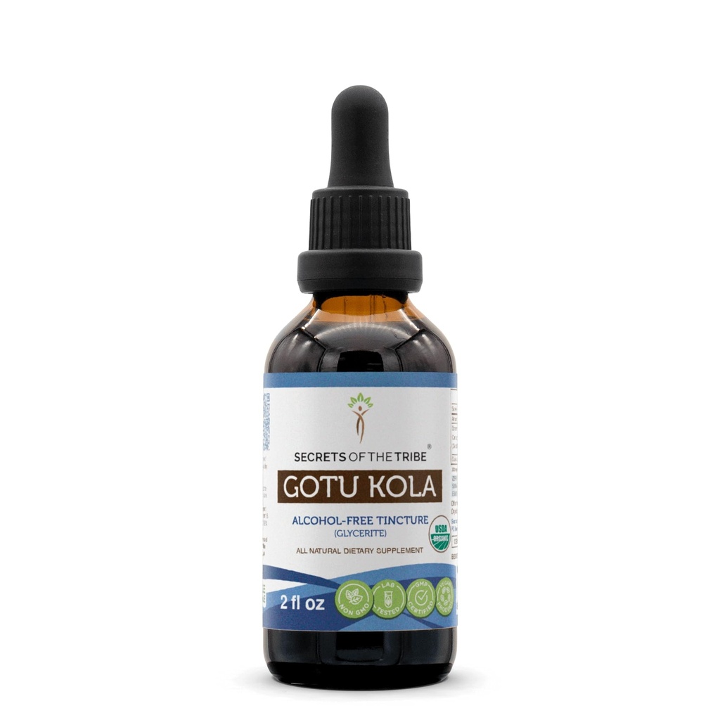Secrets de la Tribe Gotu Kola USDA Organic.Extrait sans alcool, gouttes à base de plantes à haute puissance.