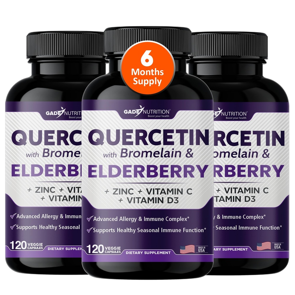 Gade Nutrition Quercetin mit Bromelain & Elderberry | Quercetin mit Vitamin C und Zink | Zink Quercetin 500mg mit Vitamin D3 | Tägliche Immununterstützungsergänzung - 6 Monate Versorgung