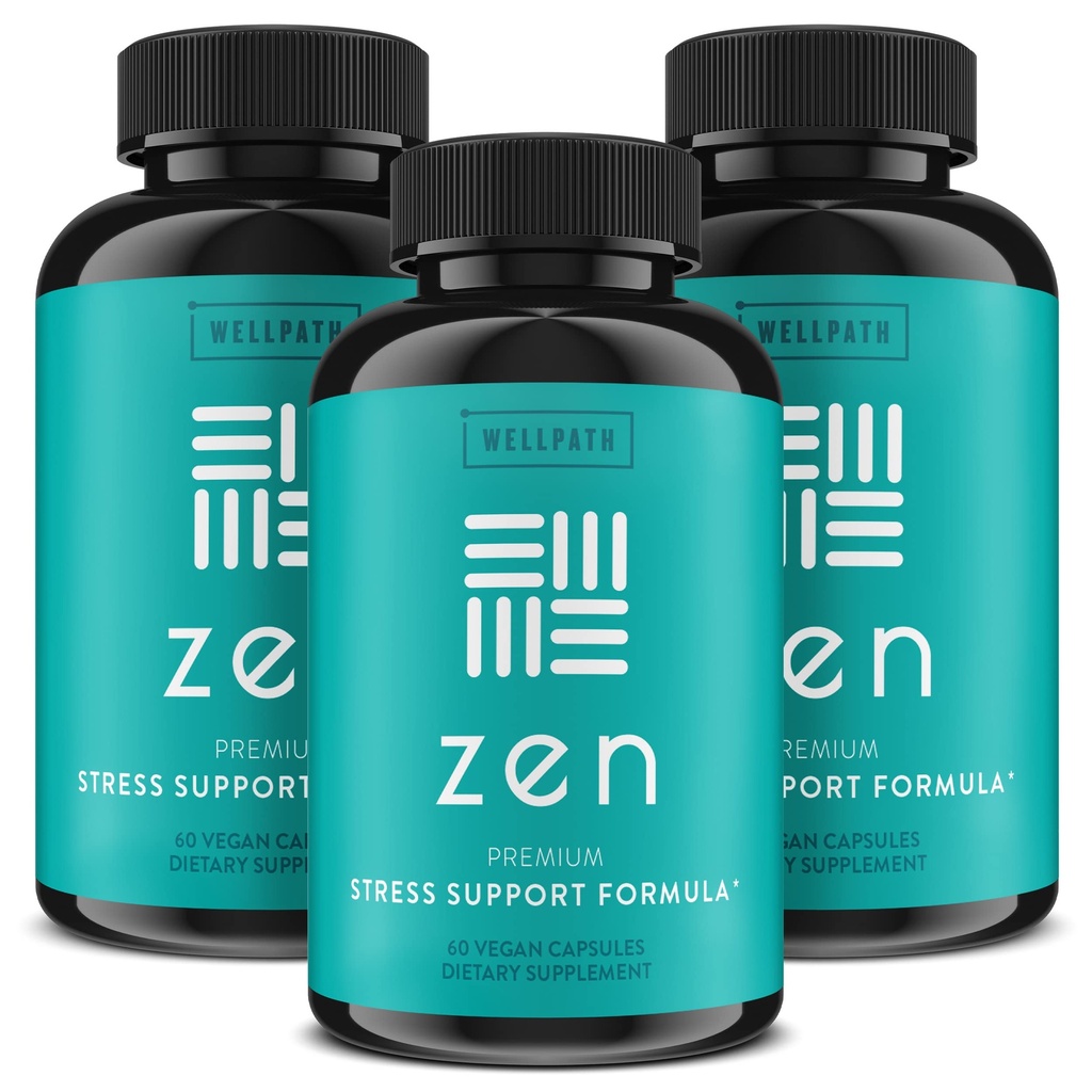WellPath Zen Stress Relief Supplement + Mood Support (180 ct) | Calm, Stress & Energy Aid | Ashwagandha Root, Rhodiola Rosea, L-Theanine, Lemon Balm | Capsule a base di erbe