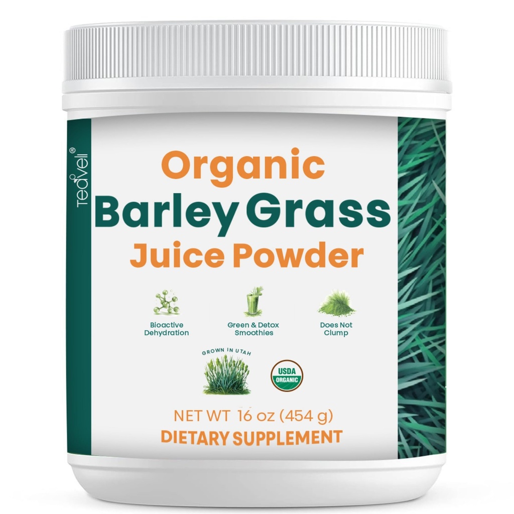 Teaveli Organic Gerste Grass Juice Pulver- Grown und geerntet in der fruchtbaren Utah Soil - 16 Unzen (454 Gramm)