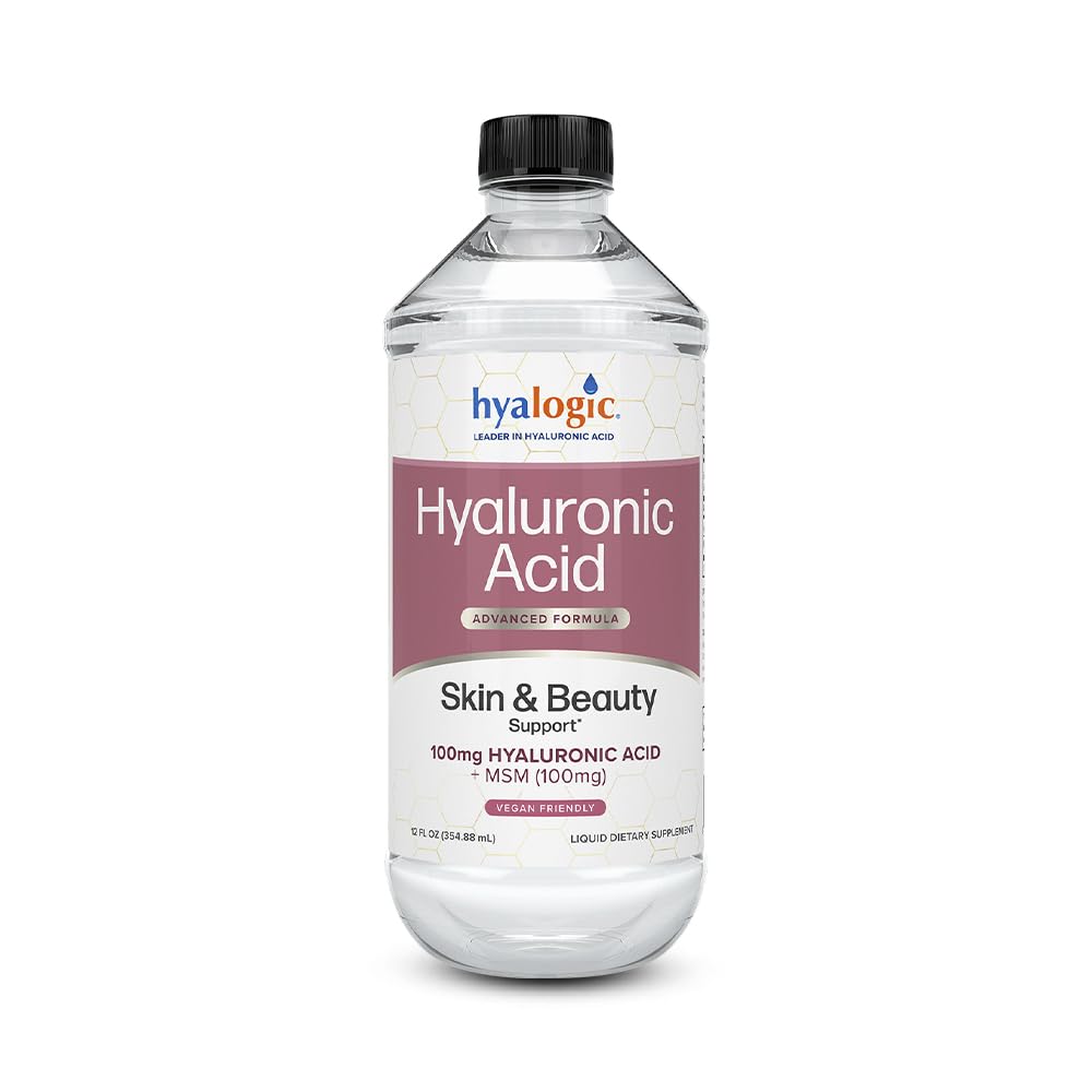 Hyalogic Liquid Hyaluronsäure Supplement - Ingestible Skin Support mit 100mg HA und 100mg MSM - Natürliche Hydration für Gesicht, Augen und Lippen - Hohe Molecular Weight Formula - 12 oz