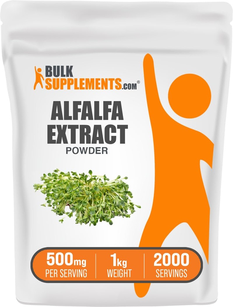 BulkSupplements.com Polvere di Estratto di Alfalfa - Supplemento Alfalfa, Polvere di Superfood Verde - Vegan & Gluten Free, Integratori Verdi - 500mg per Serving, 1kg (2.2 lbs) (Pack of 1)