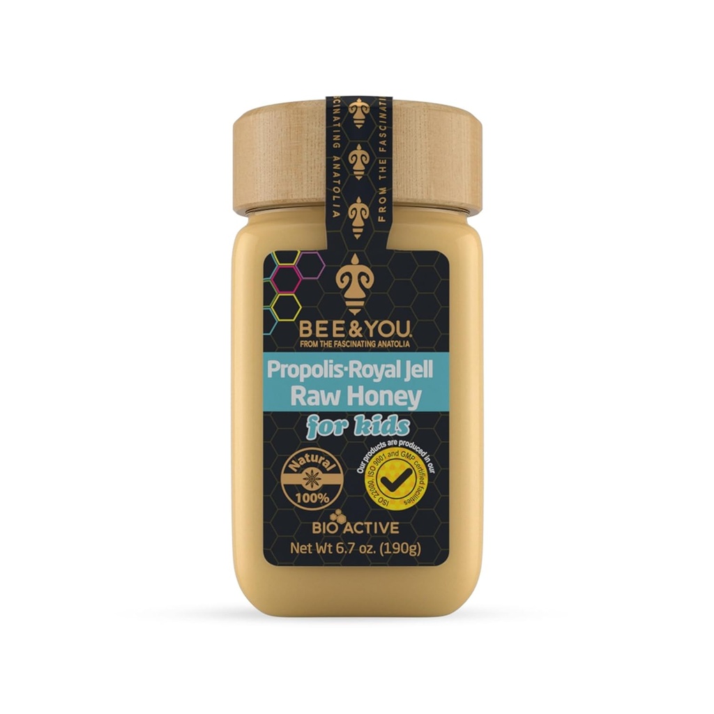 Bienen und Sie Royal Jelly Raw Honig für Kinder, Propolis Extrakt, 100% Natürliche Superfood, Ultra reine, Immununterstützungsergänzung, Antioxidantien, Keto, Paleo, Gluten-frei, 6,7 Unze
