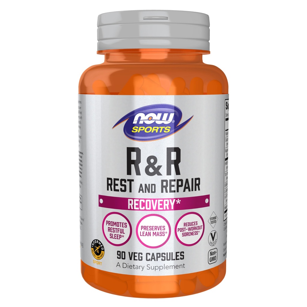 NOW Foods Sports Nutrition, R&R Rest and Repair, Recovery*, Promotes Restful Sleep*, Preserves Lean Maß, Reduziert Post-Workout Soreness*, Vegan, NGMO, 90 Veg Capsules